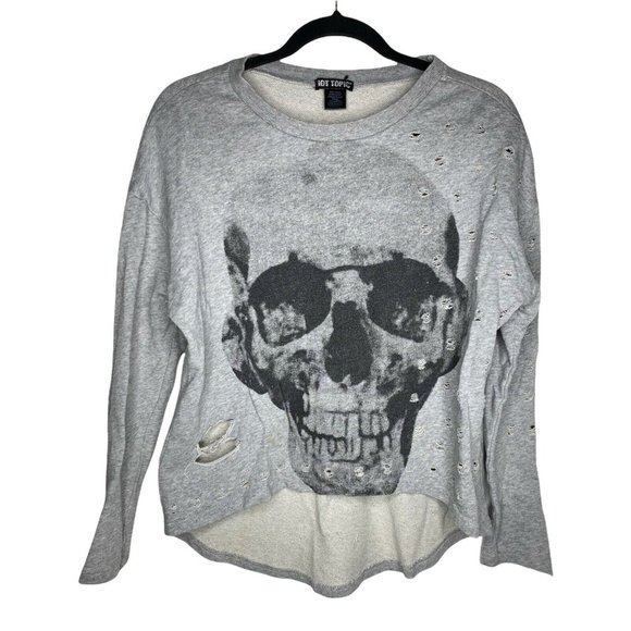 Hot Topic Sweaters - Hot Topic Sweater Size Small Women's Distressed Long Sleeve Skull Sweatshirt